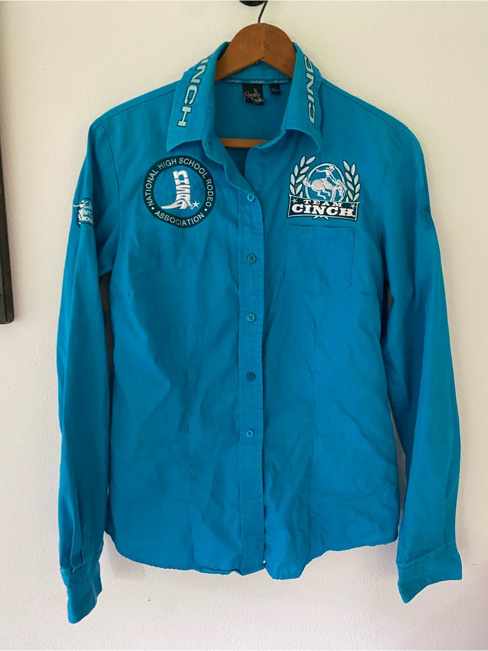 Cruel Girl Turquoise Western Logo Button-Up Shirt